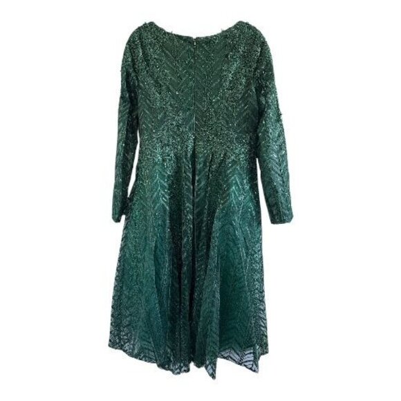 NWT MAC DUGGAL 20399 Long Sleeve Midi Party Dress Wrap Over Size14 Green Emerald - Picture 9 of 13